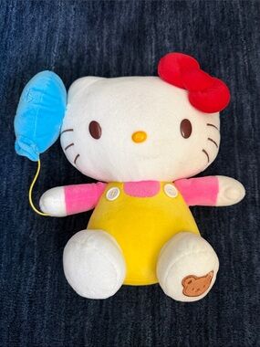 Hello Kitty Plush - White with Red Bow, Pink Arms, Yellow Outfit & Blue Balloon